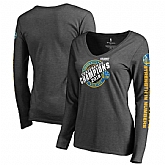 Women Golden State Warriors Fanatics Branded 2018 Western Conference Champions Keyhole Slogan Long Sleeve V Neck T-Shirt - Heather Charcoal,baseball caps,new era cap wholesale,wholesale hats